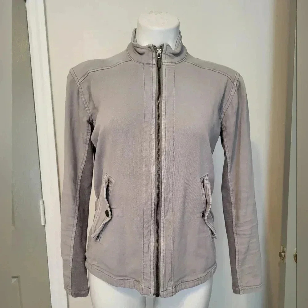 NIC+ZOE Gray Cotton Blend Full Zipper Jacket(XS)